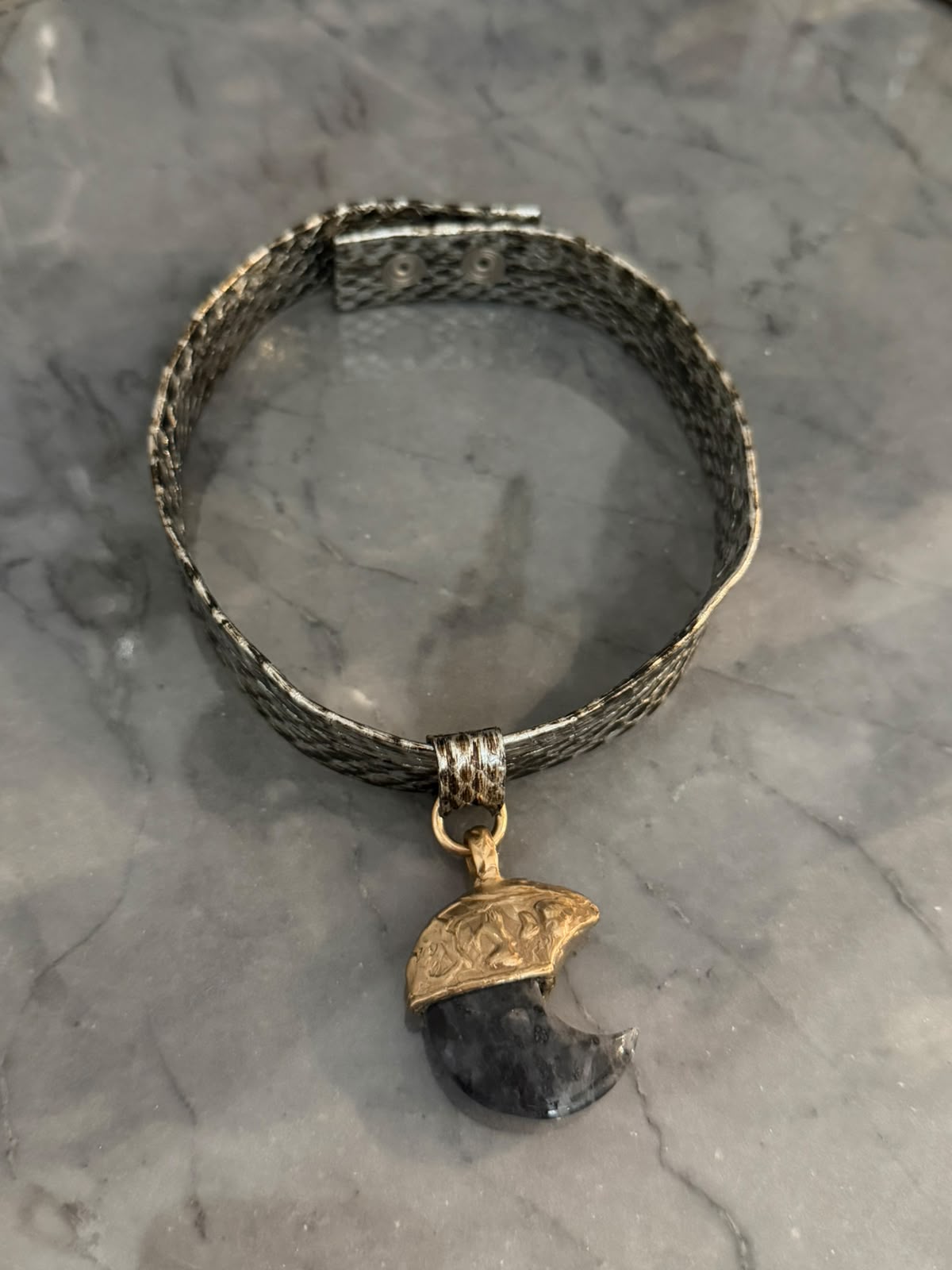 leather choker half moon