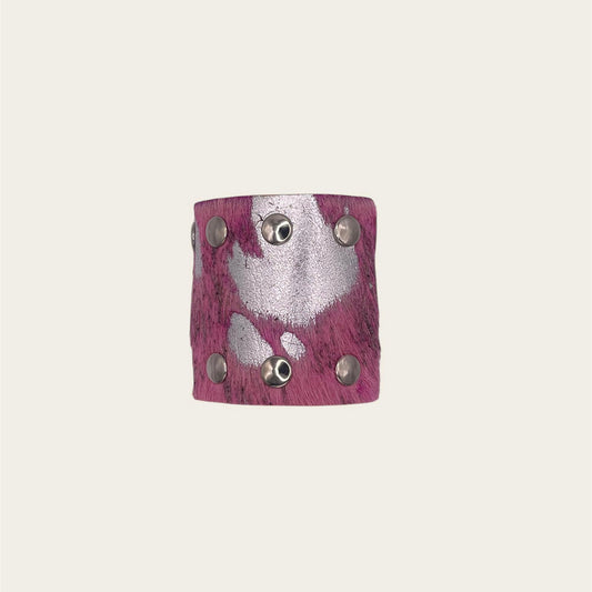 Cowhide Pink&Silver Bracelet