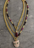 pink stone tiger necklace