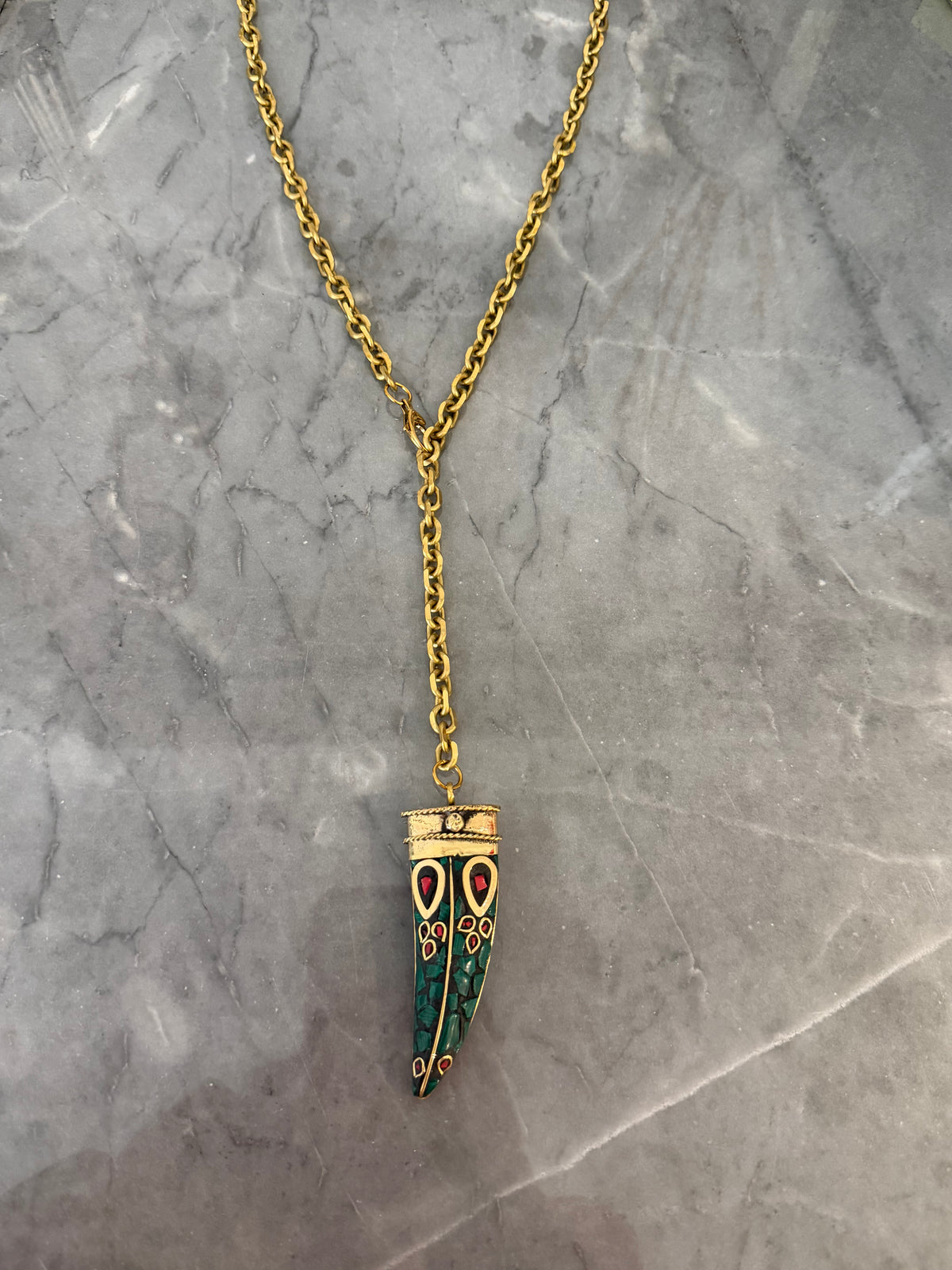 Green horn bolo necklace