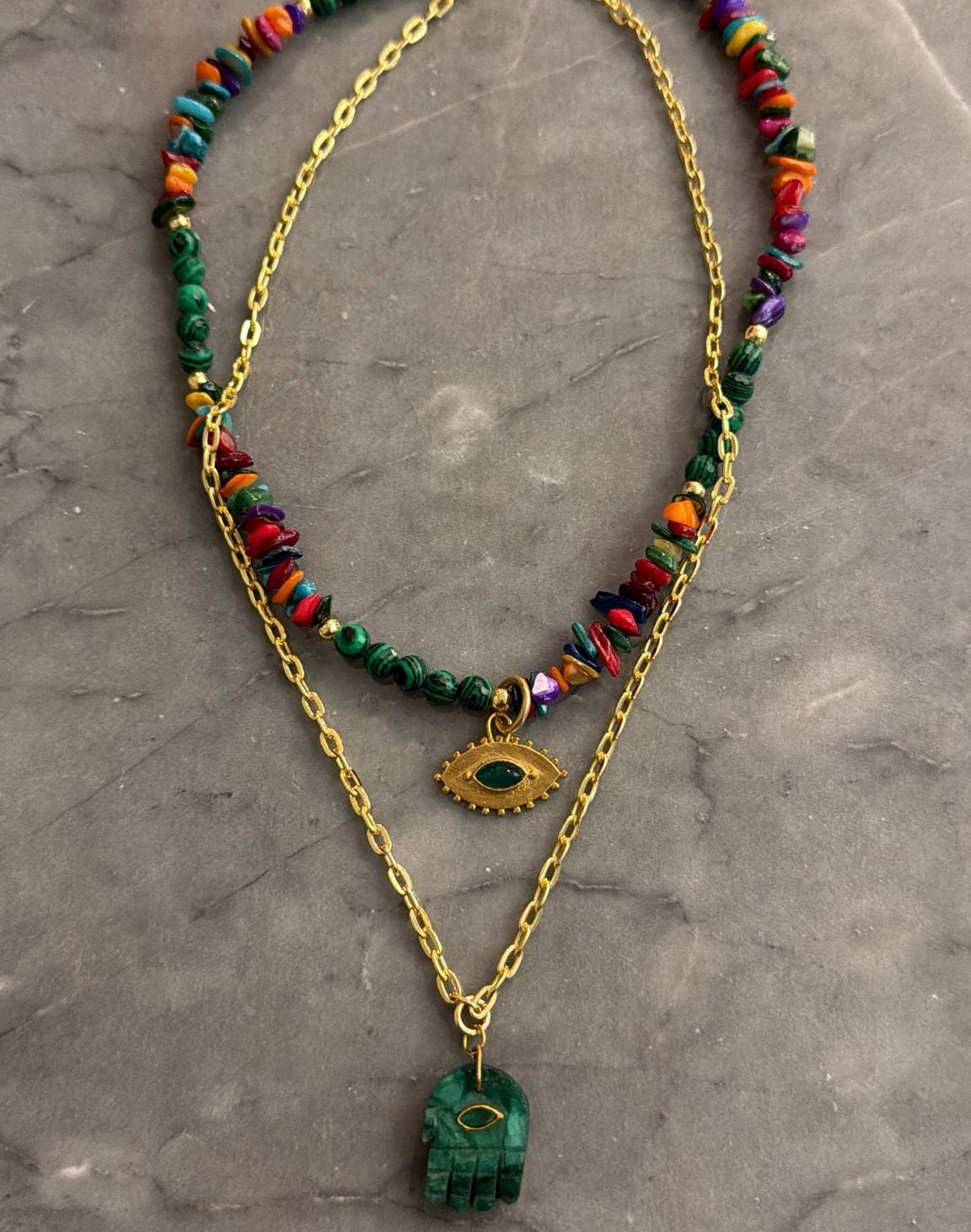 multicolor hand eye stone necklace