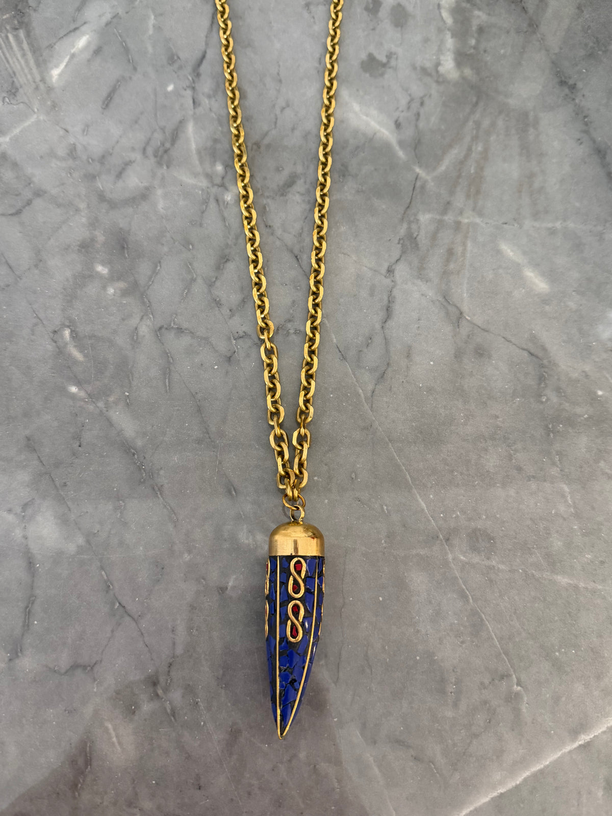 Blu horn long necklace