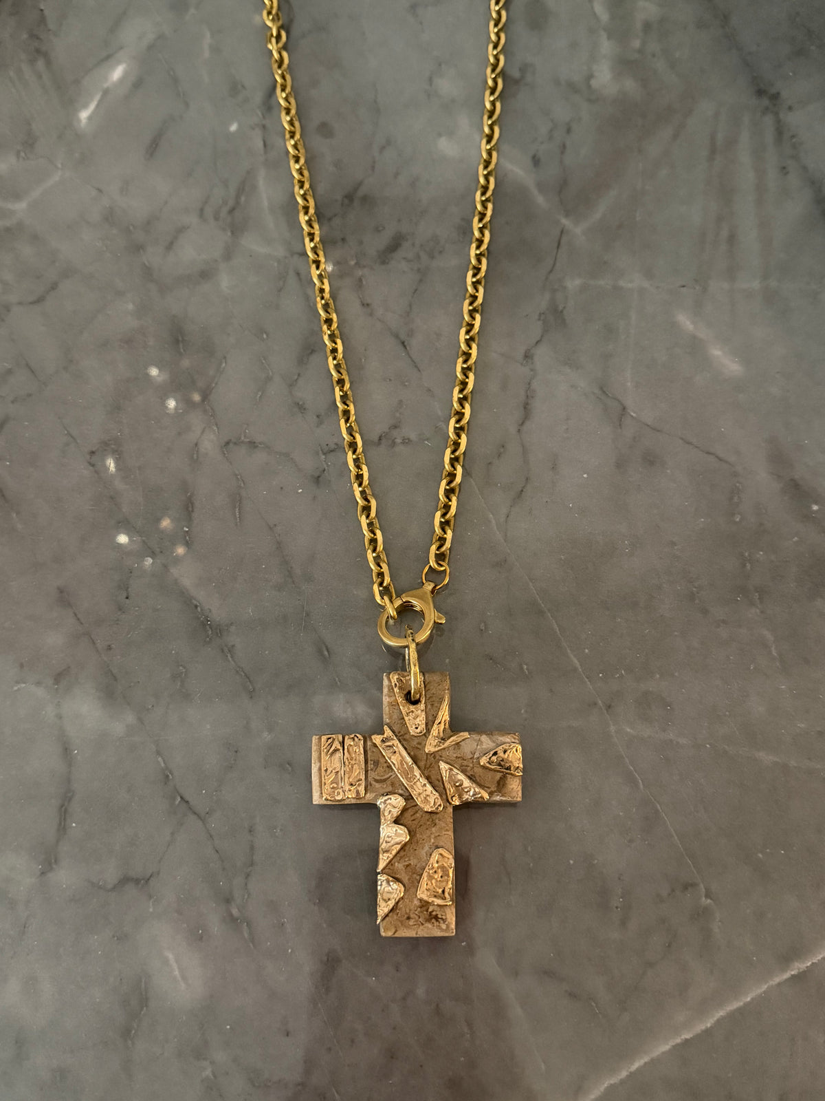 bronze and stone cross necklace