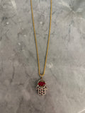 long old red hand necklace