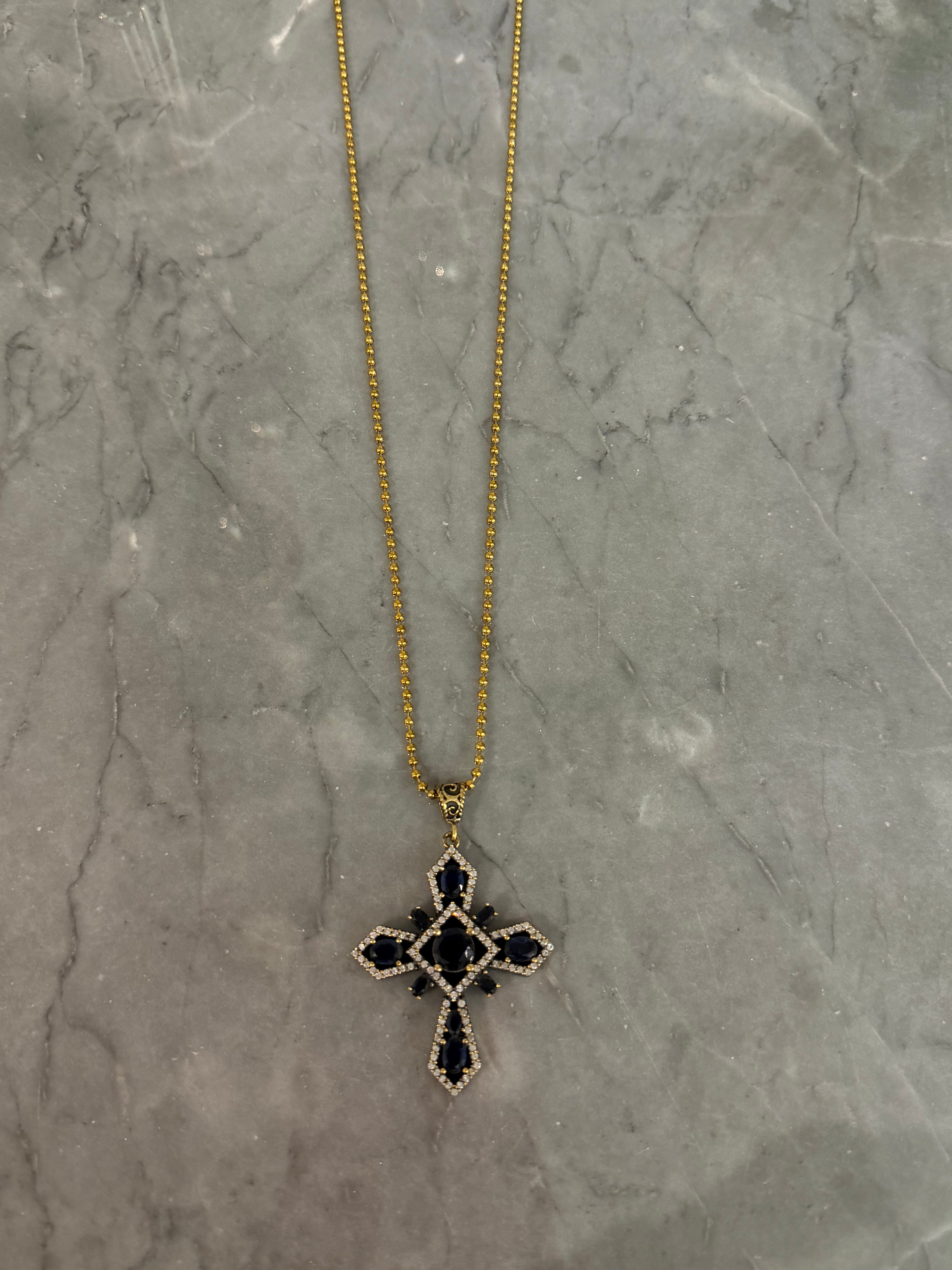 blu old cross long necklace