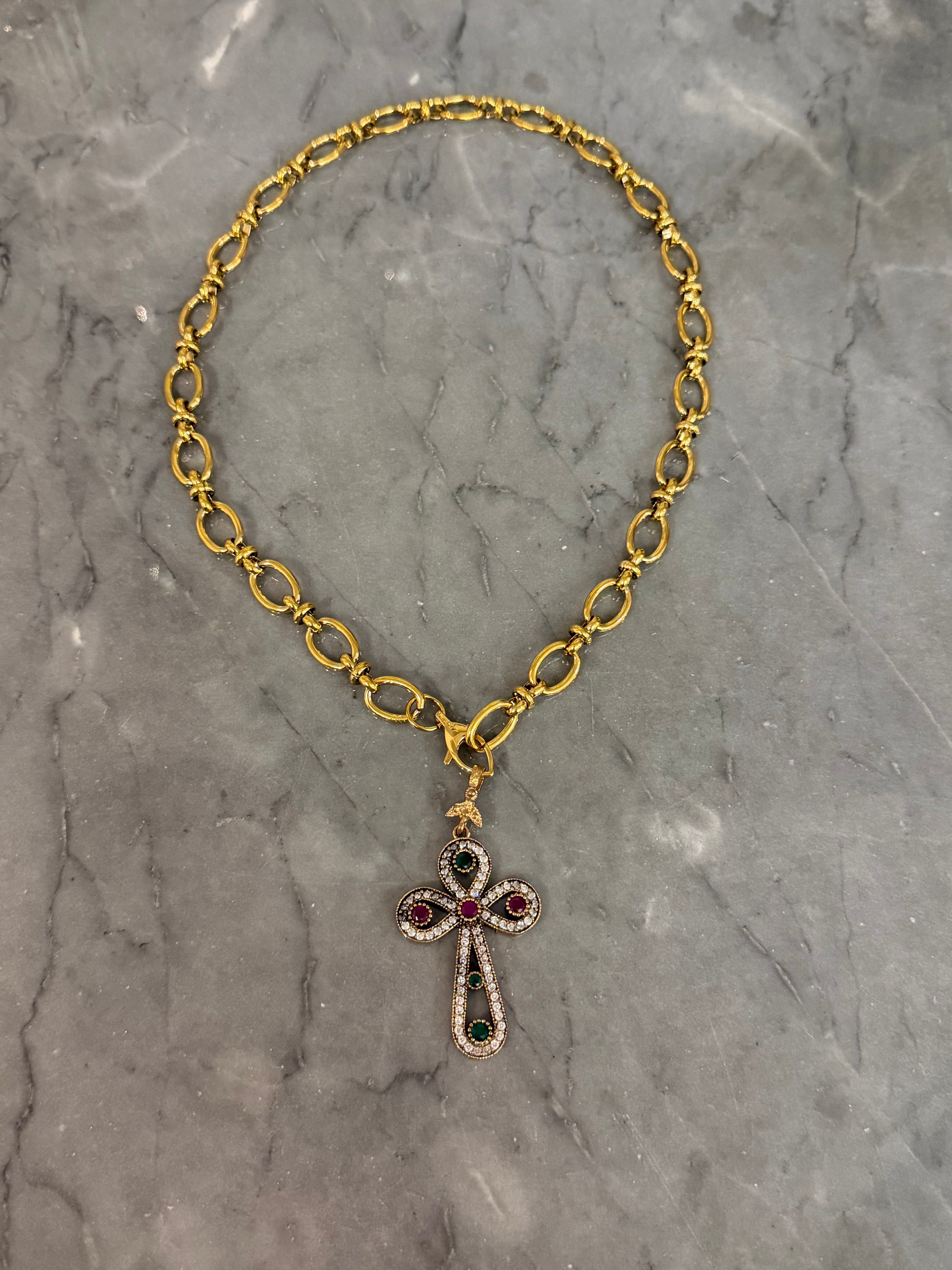 old cross short necklace