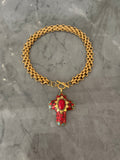 choker tiny gold red cross
