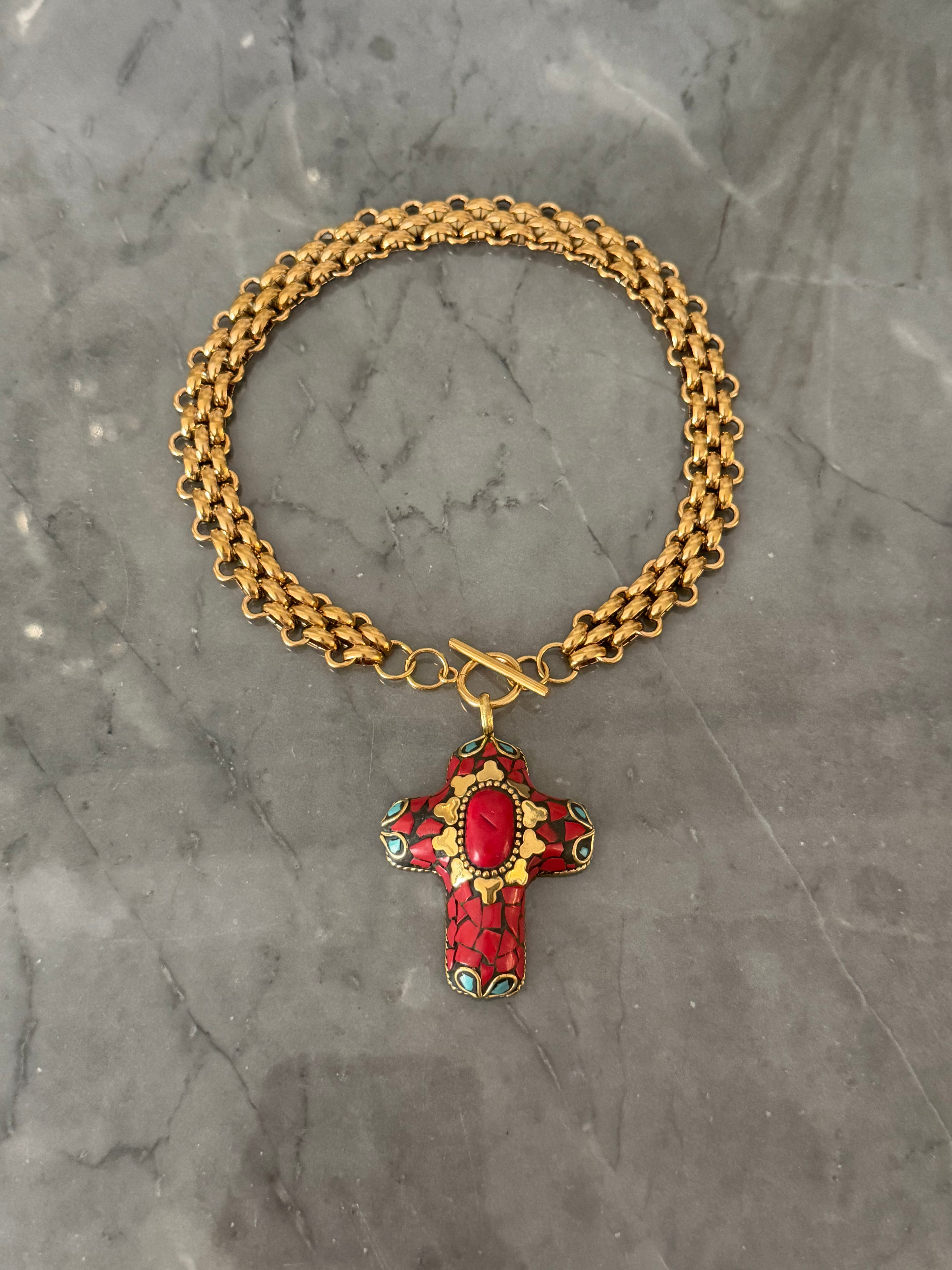 choker tiny gold red cross