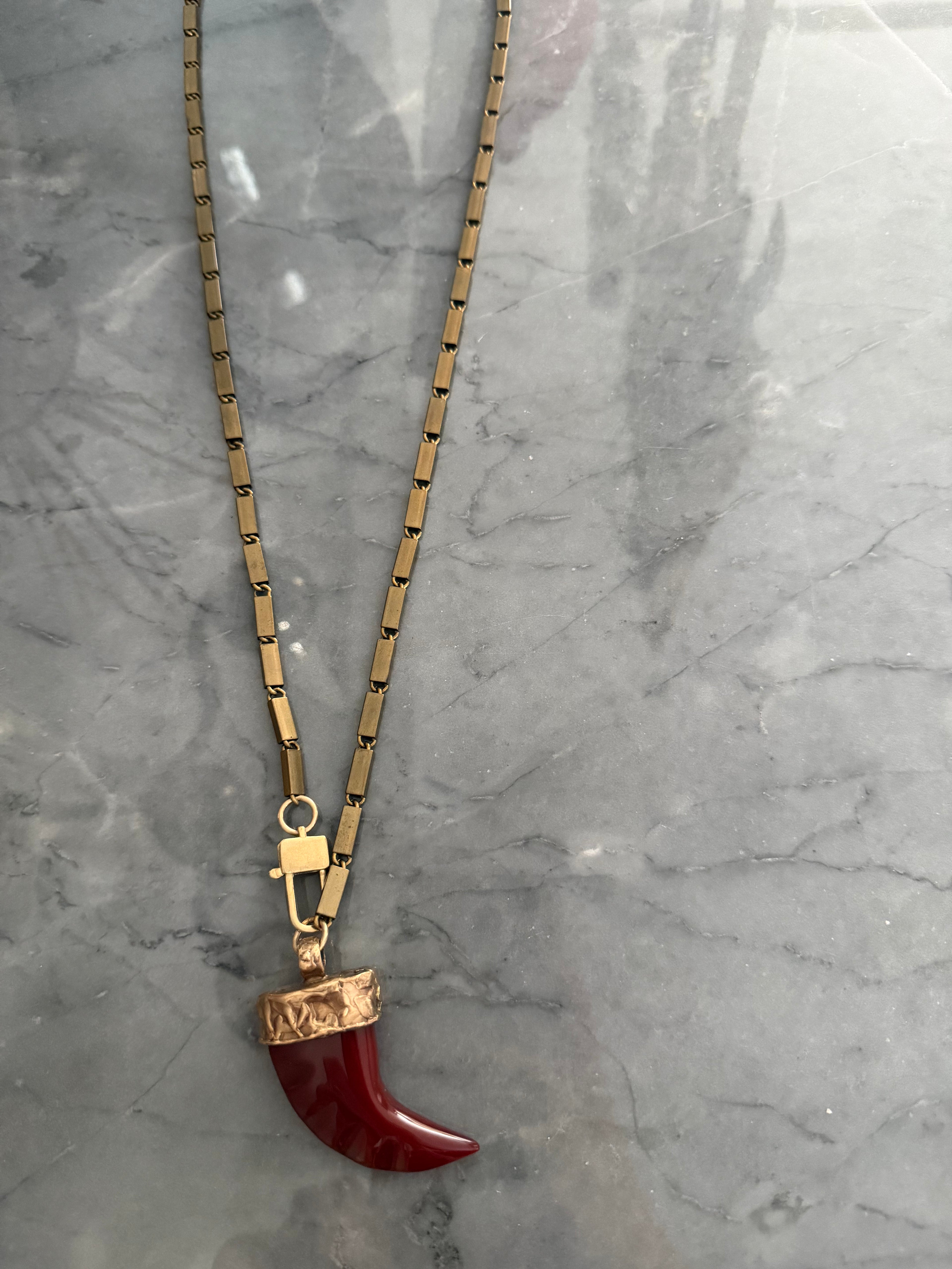 stone and bronze horn necklace