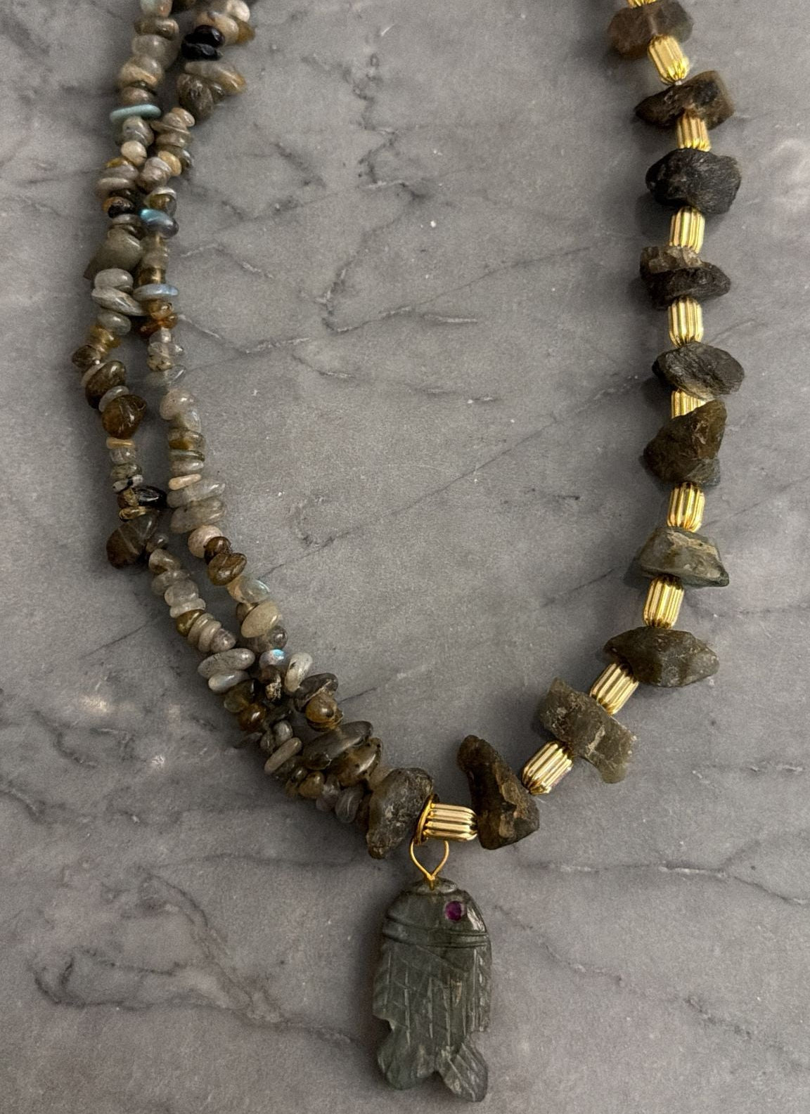 grey stone fish necklace