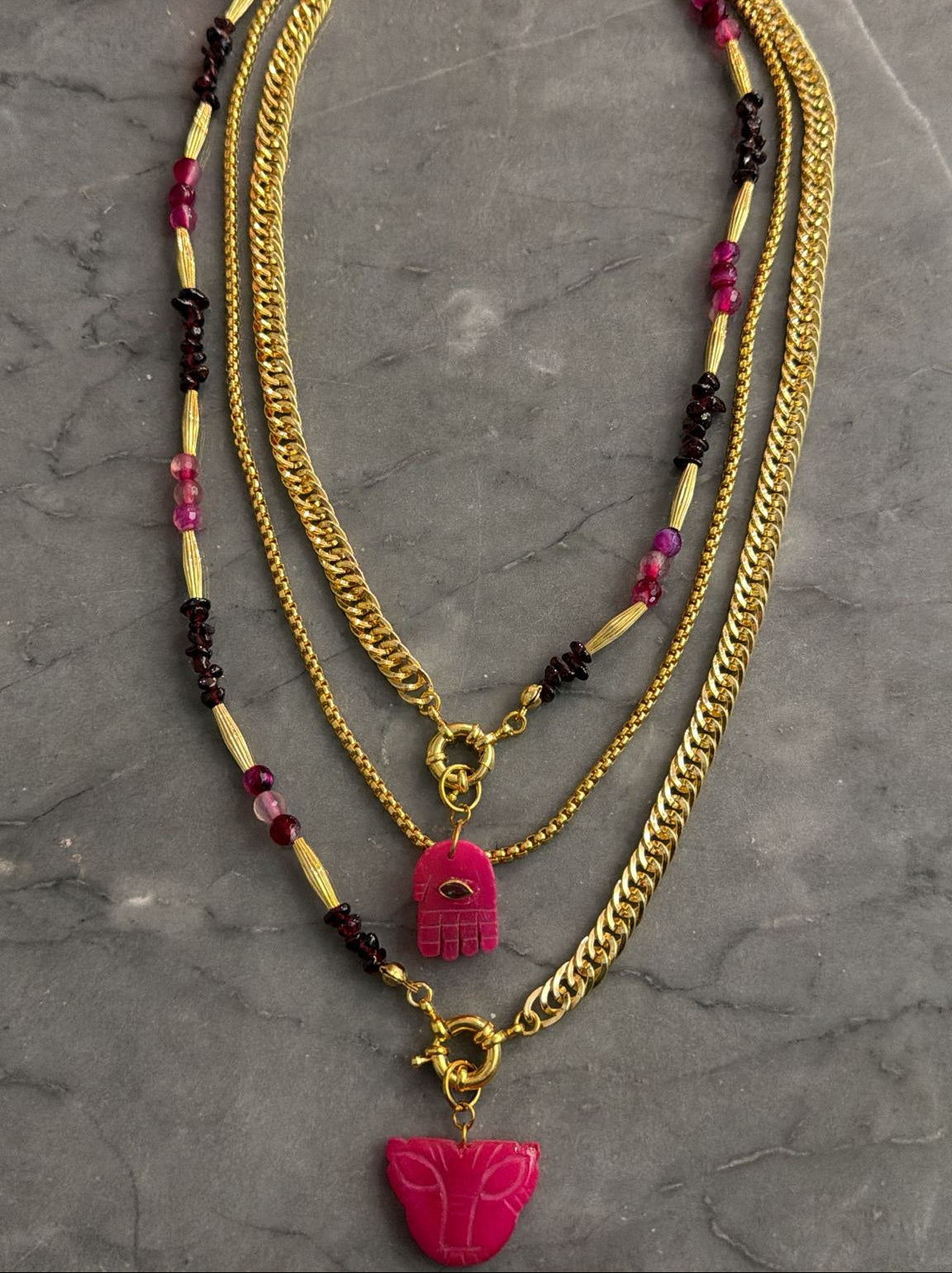 fuxia stone necklace