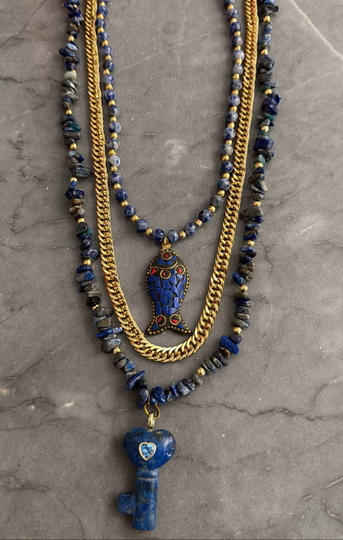 blue key stone necklace