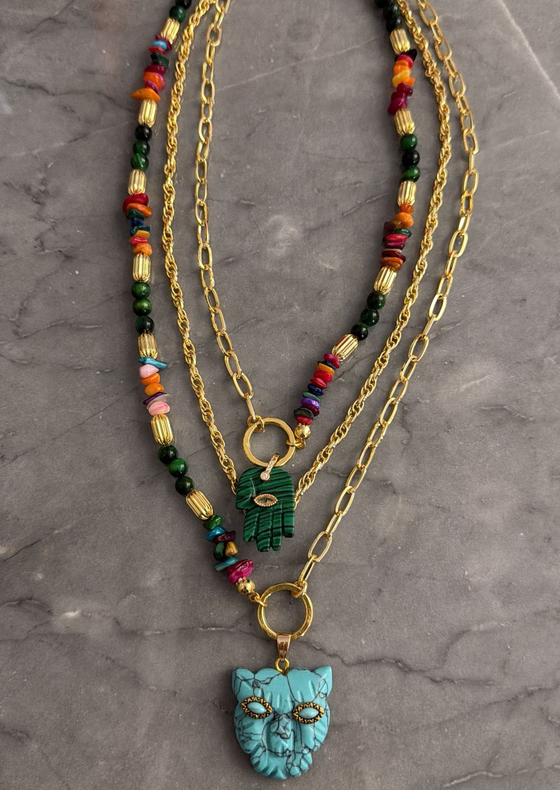 multicolor stone tiger necklace