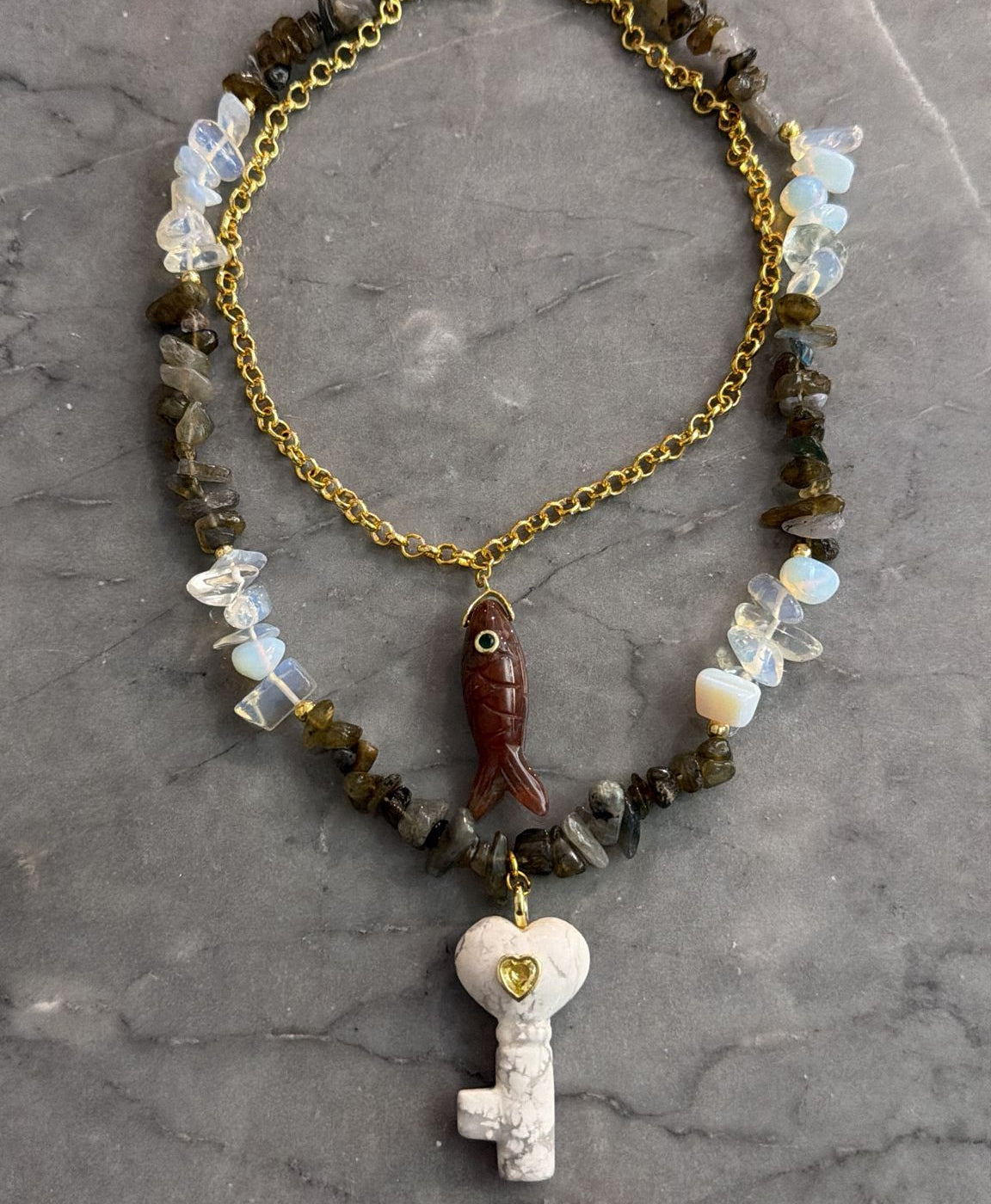 white and bordeaux stone necklace